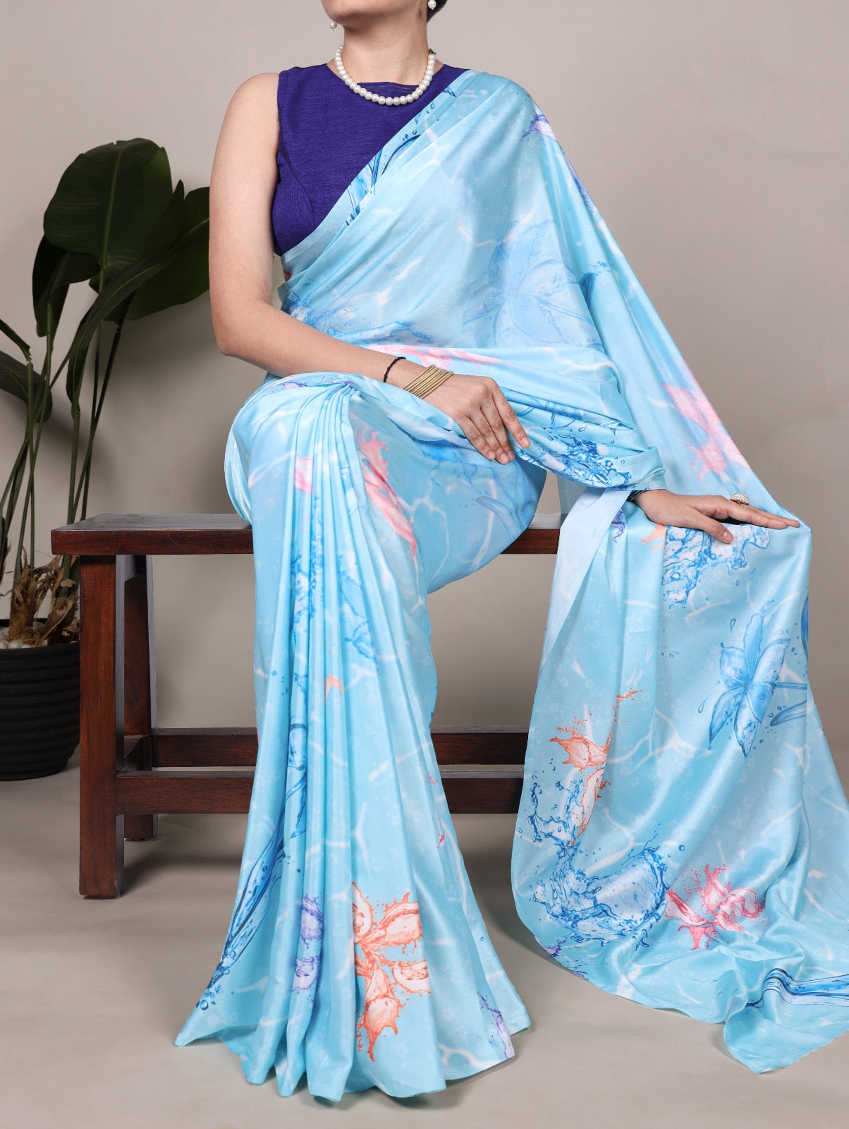 Floral satin silk saree