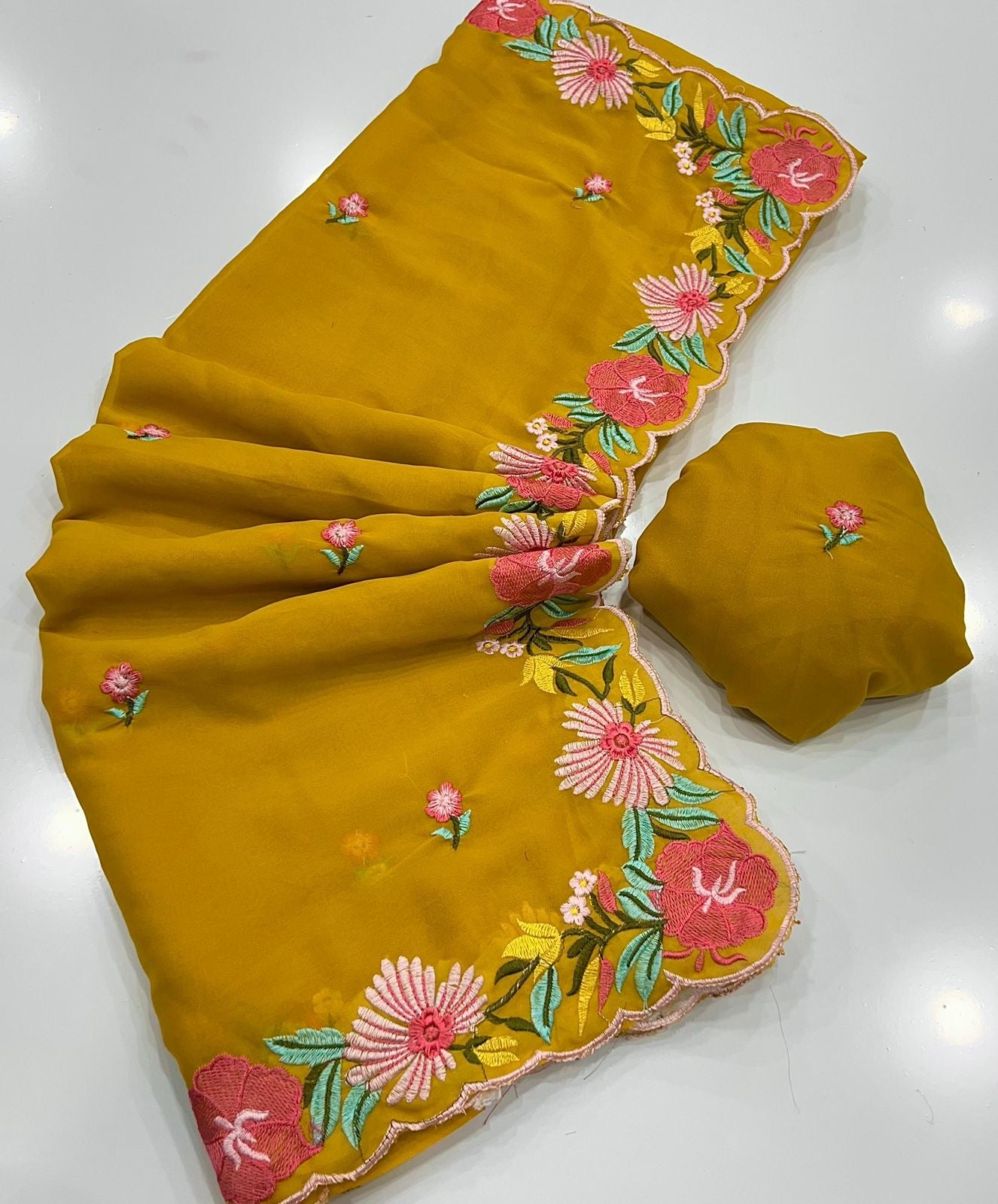 Flower embroidery party wear saree