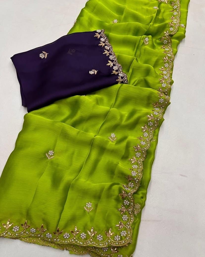 Satin pearl border party wear saree