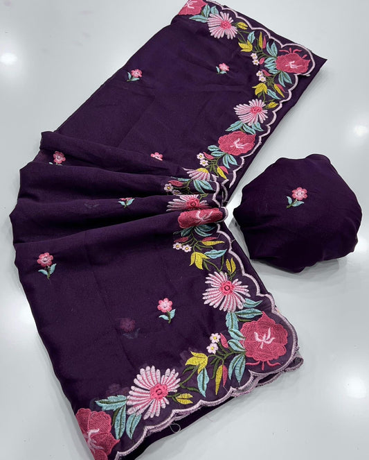 Flower embroidery party wear saree
