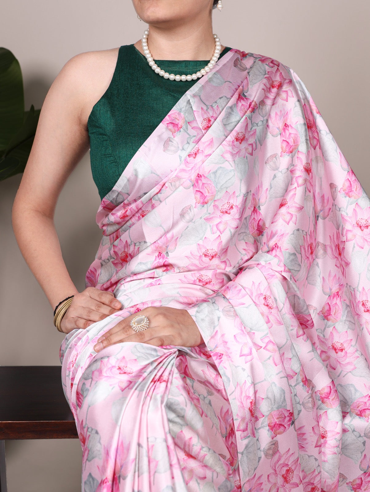 Floral satin silk saree