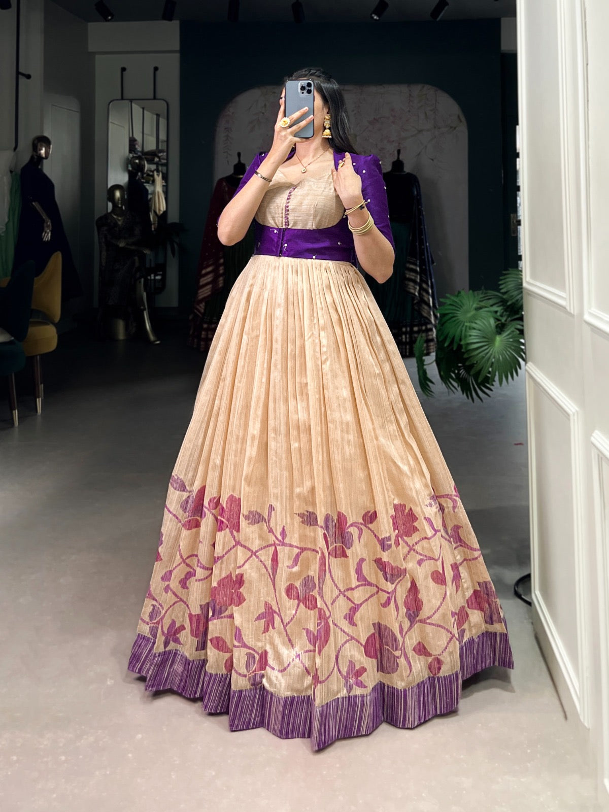 Traditional silk gown set - fully stitched