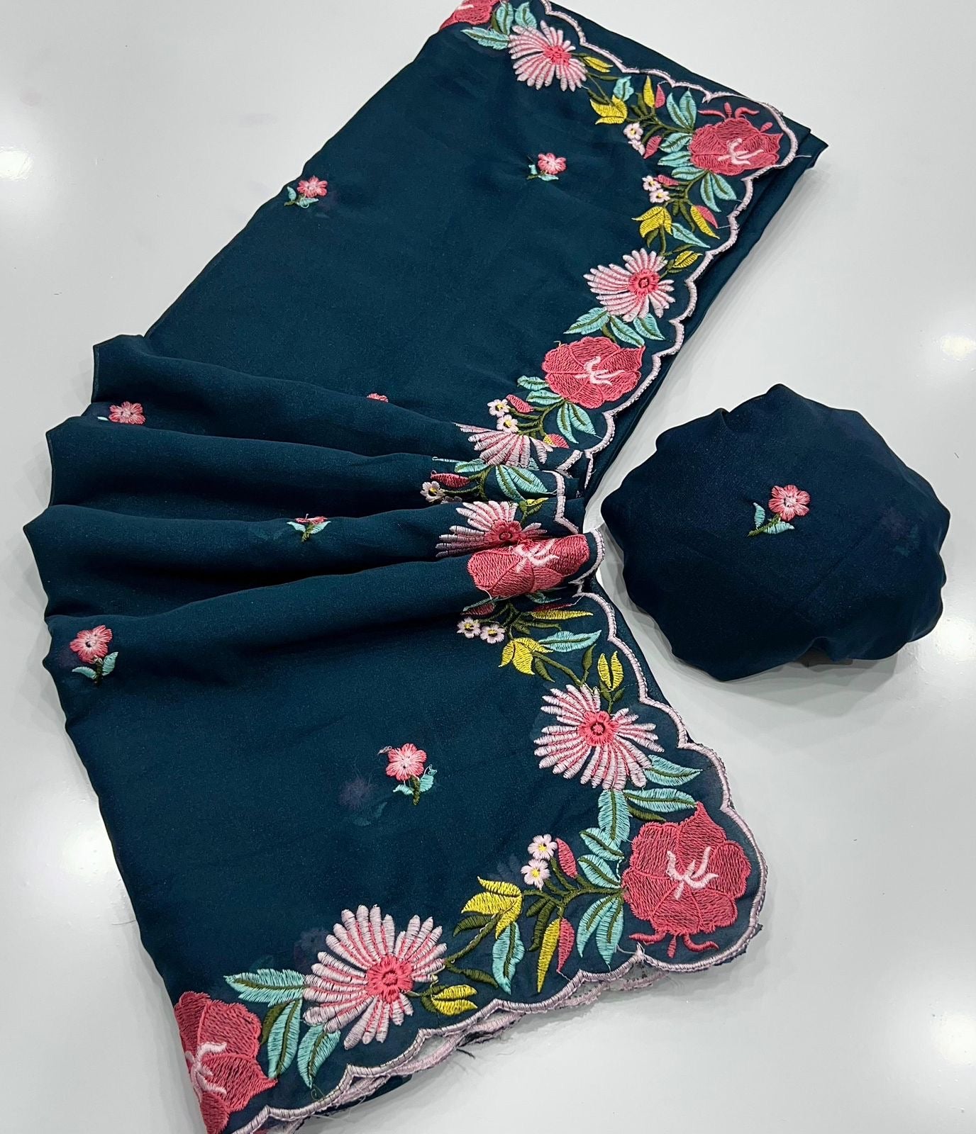 Flower embroidery party wear saree
