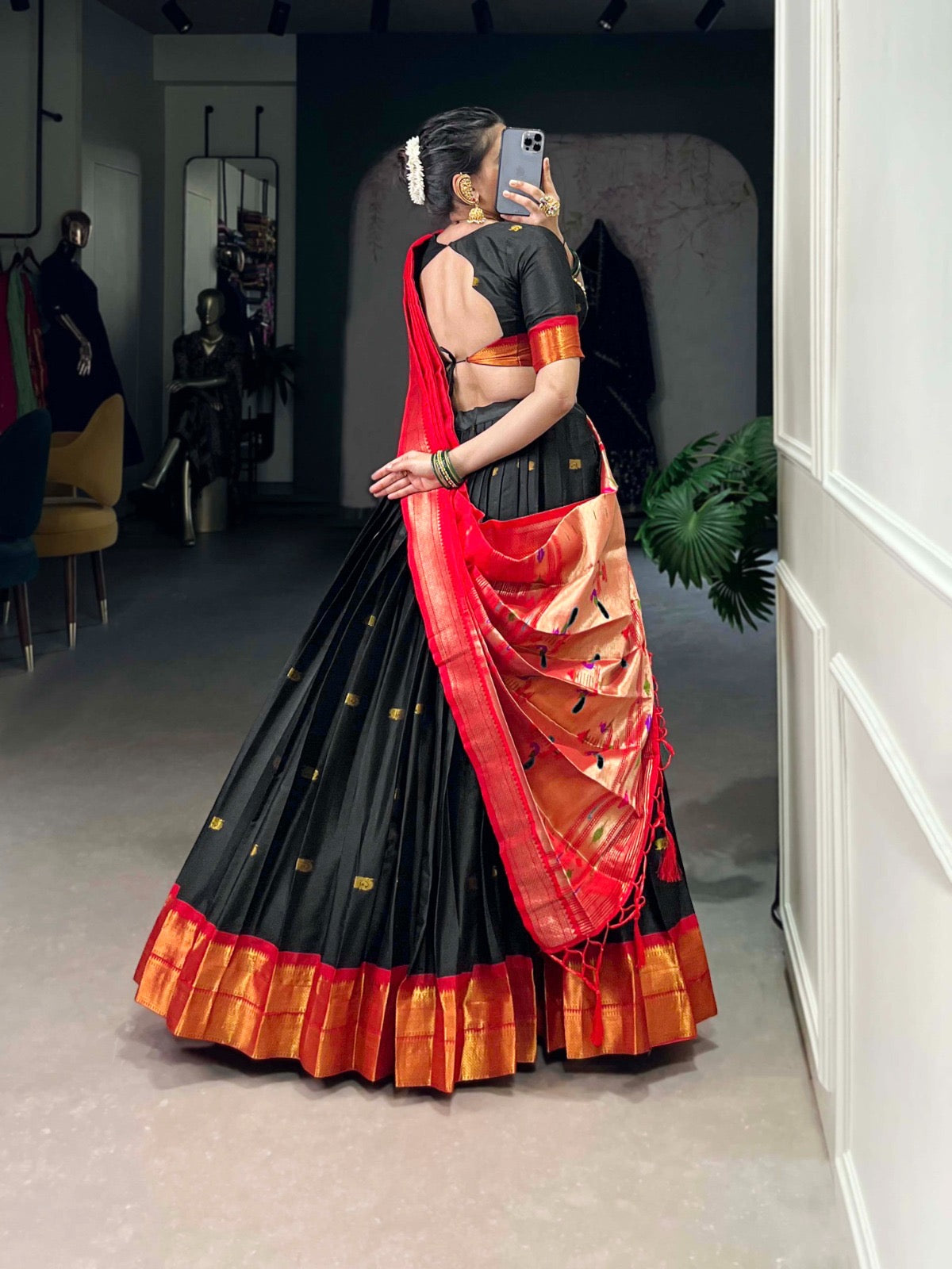 Traditional Paithani silk Lehenga set - stitched lehenga set with unstitched blouse piece