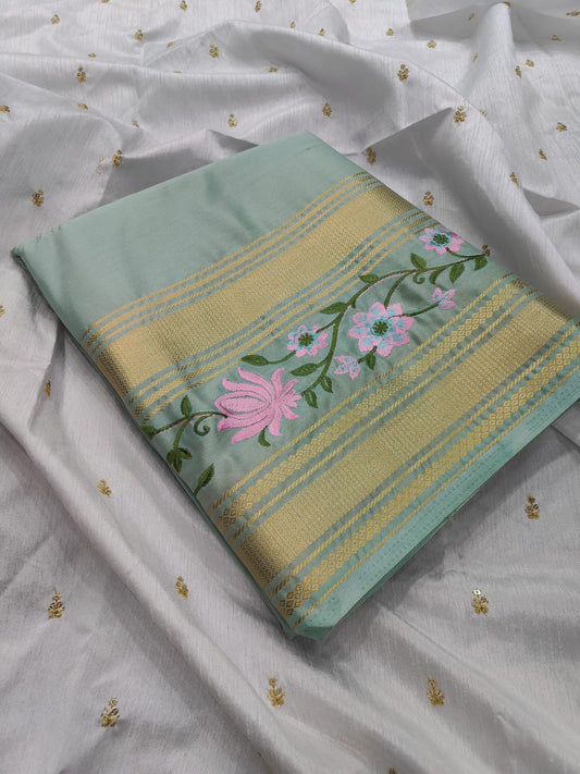 Mysore semi crepe silk saree with Mango border