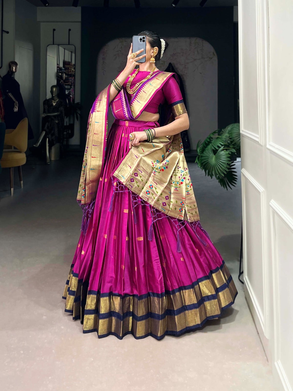 Traditional Paithani silk Lehenga set - stitched lehenga set with unstitched blouse piece