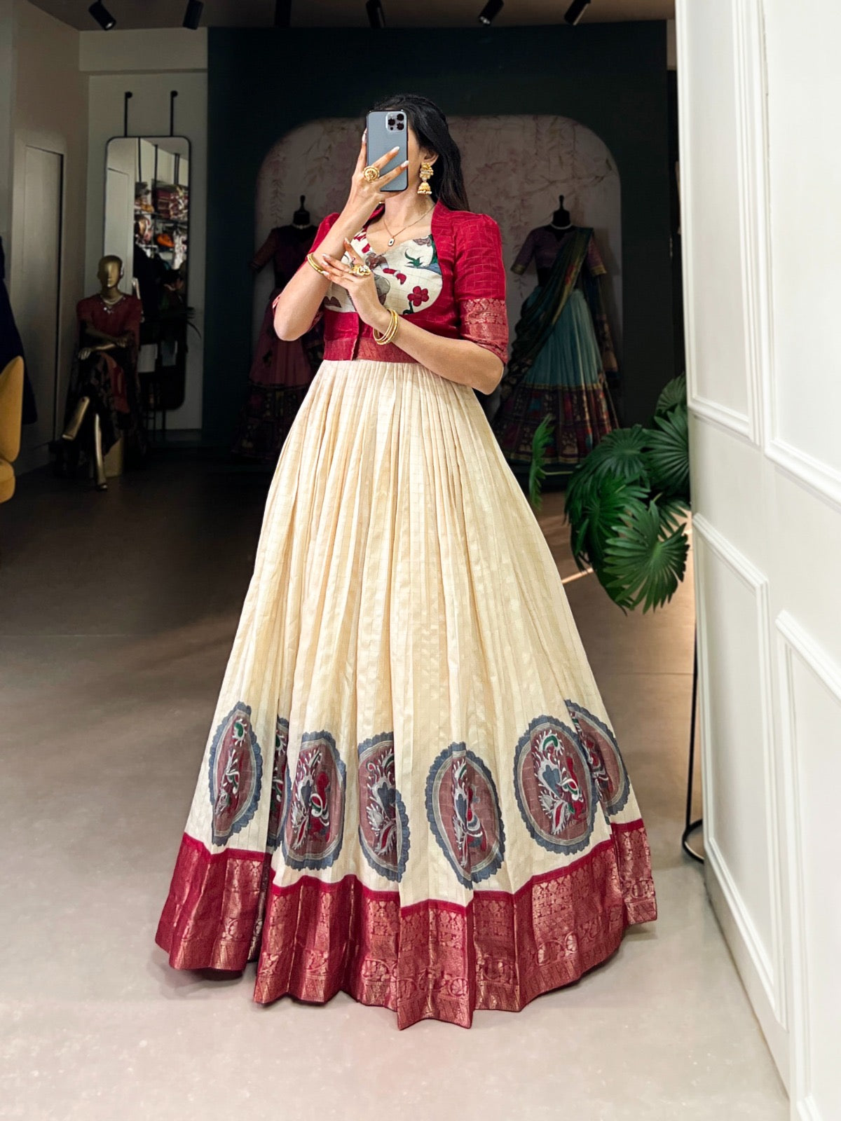 Traditional silk gown set - fully stitched