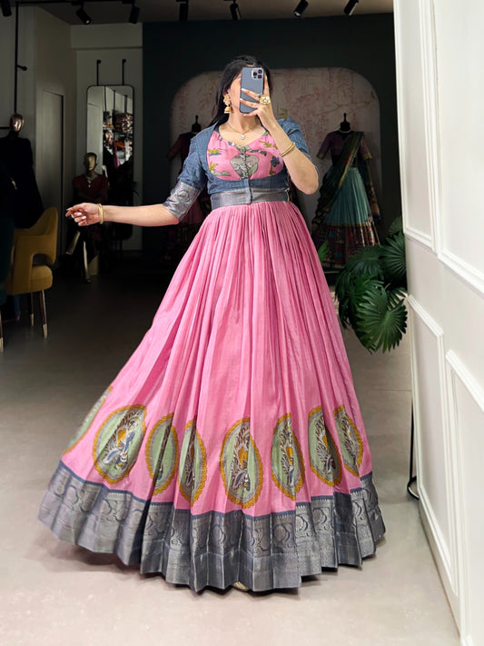 Traditional silk gown set - fully stitched