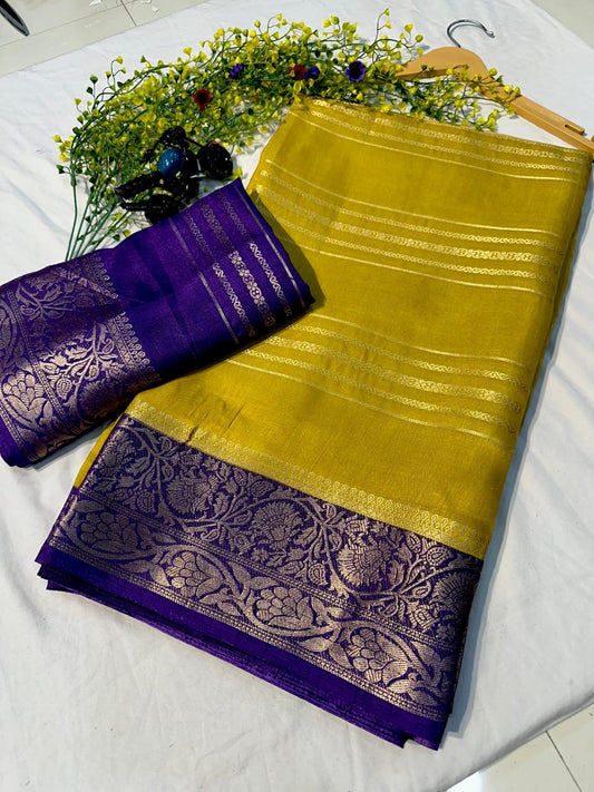Dola silk saree with contrast blouse