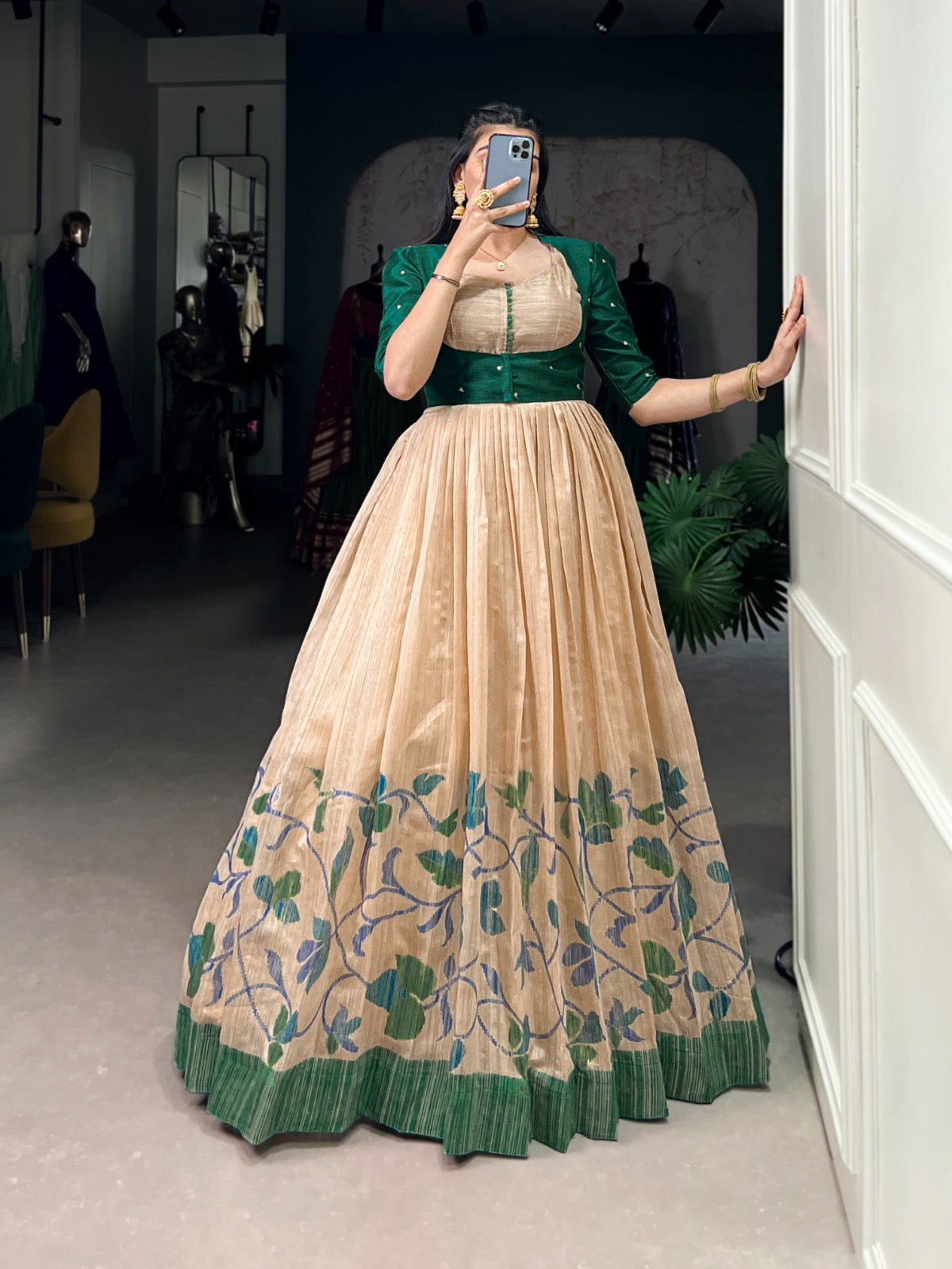 Traditional silk gown set - fully stitched