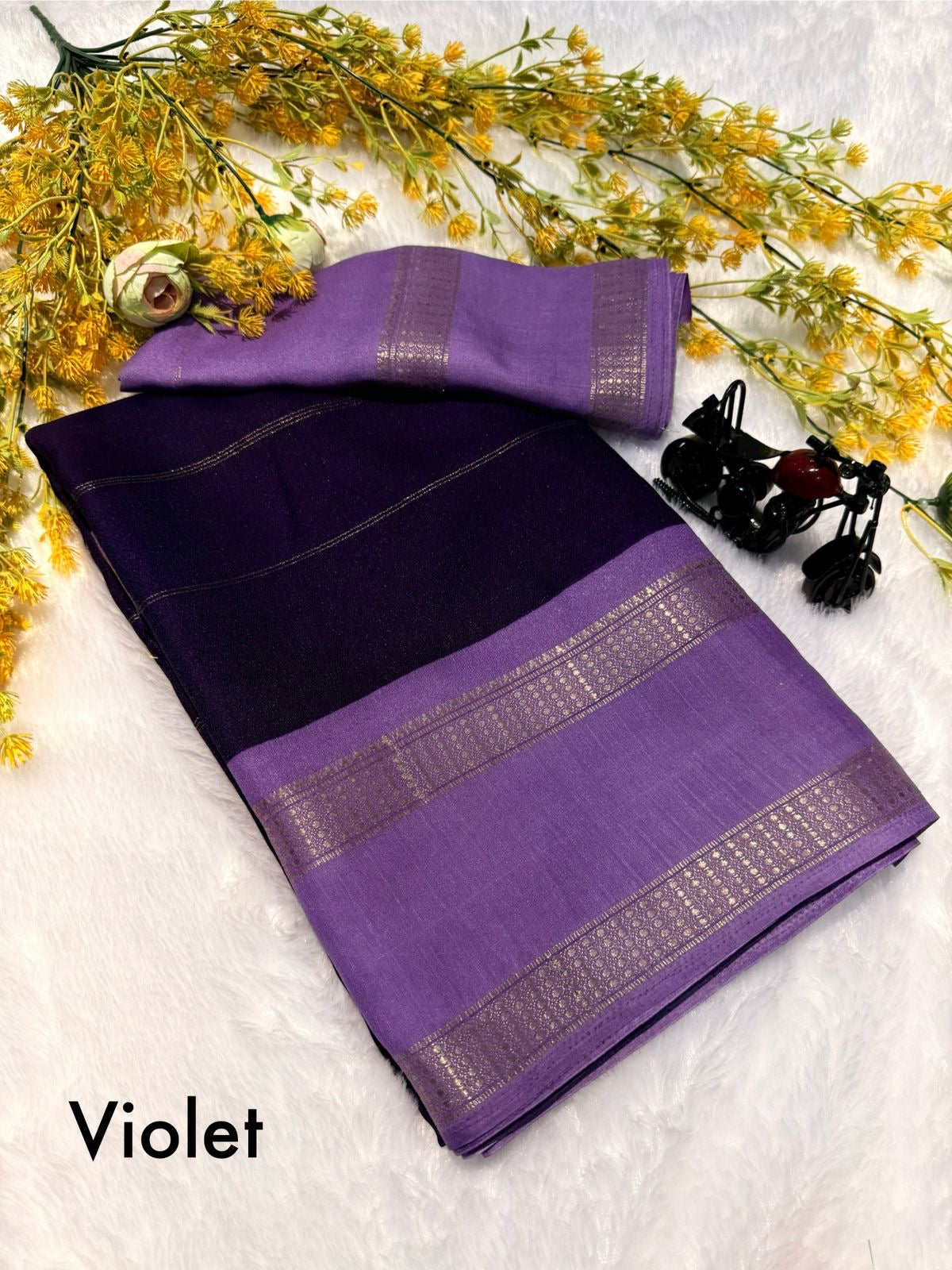 Marsh mellow Viscose crepe silk saree