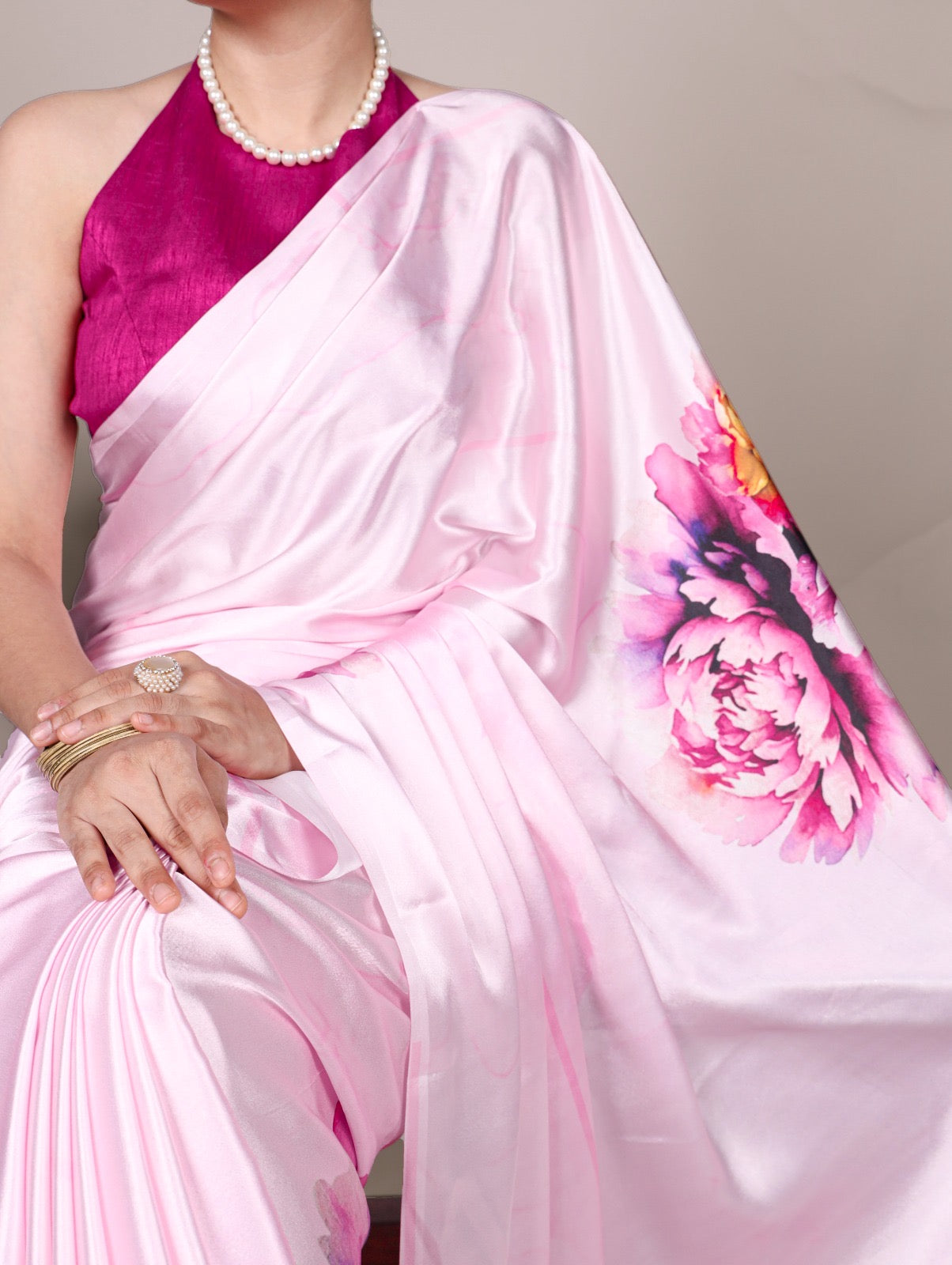 Floral satin silk saree