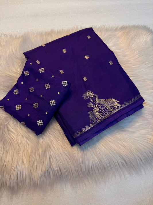 Viscous crepe banarasi semi silk saree
