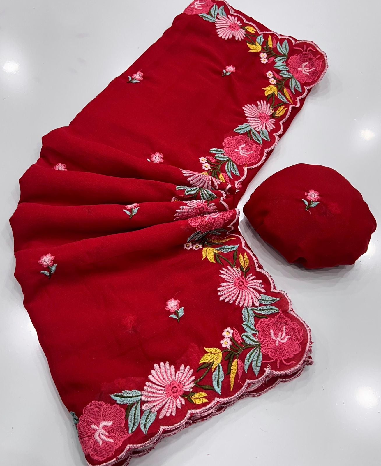 Flower embroidery party wear saree