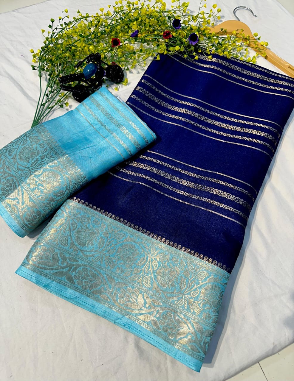 Dola silk saree with contrast blouse