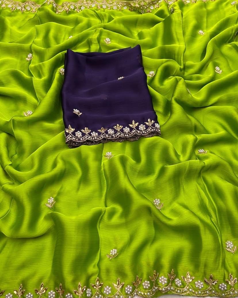 Satin pearl border party wear saree