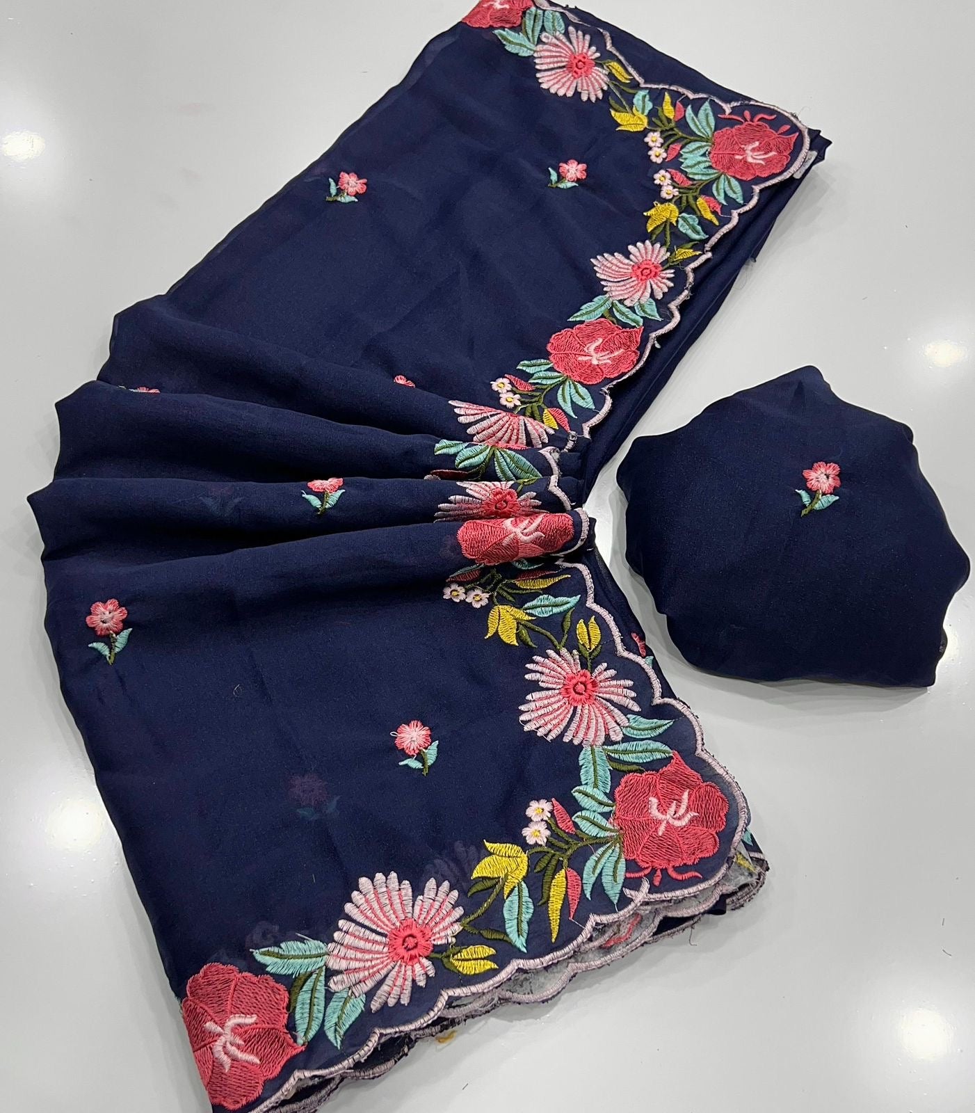 Flower embroidery party wear saree