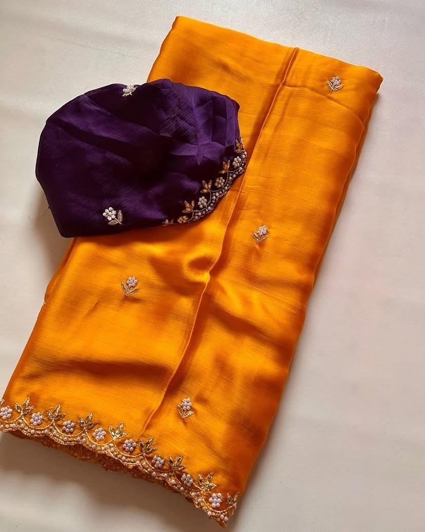 Satin pearl border party wear saree