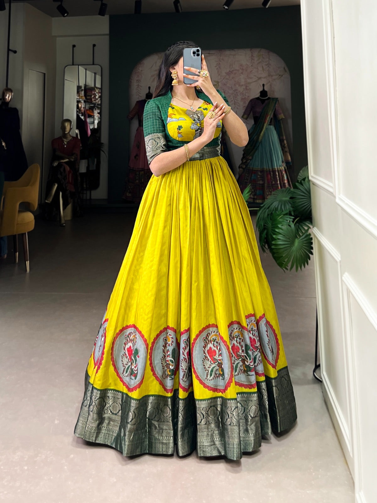 Traditional silk gown set - fully stitched
