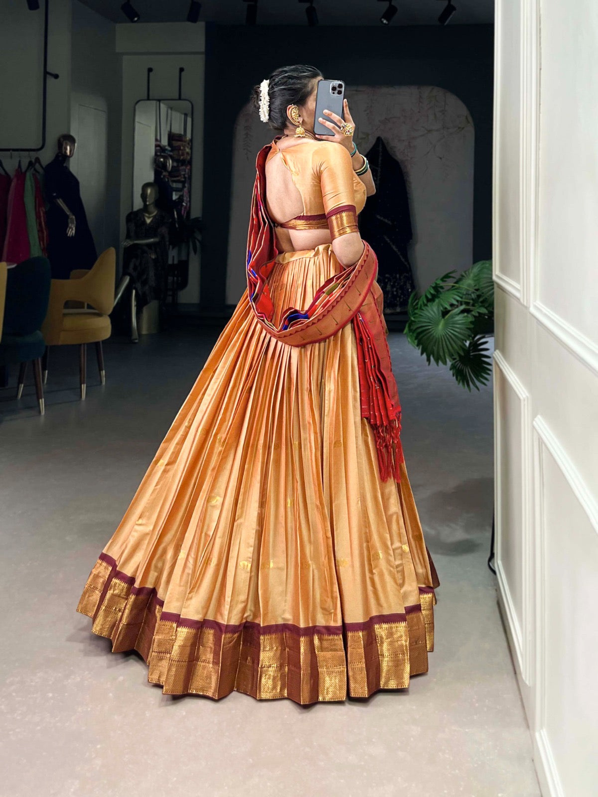 Traditional Paithani silk Lehenga set - stitched lehenga set with unstitched blouse piece