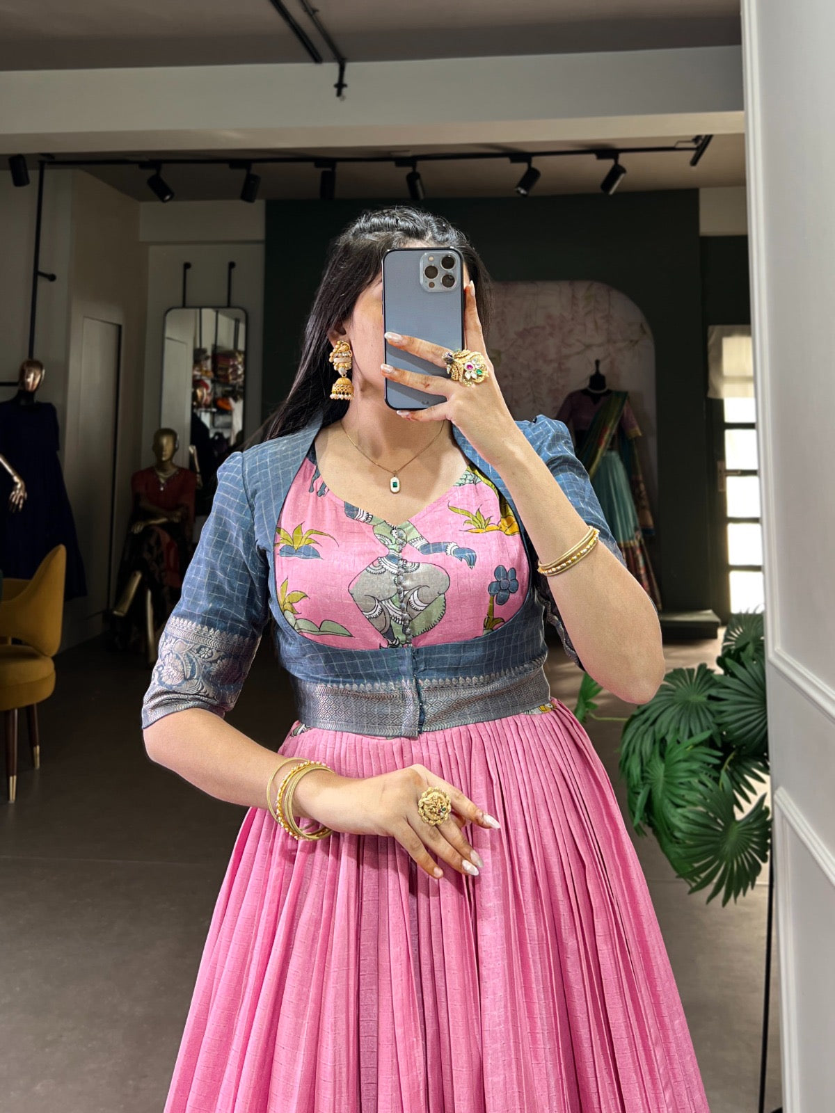Traditional silk gown set - fully stitched