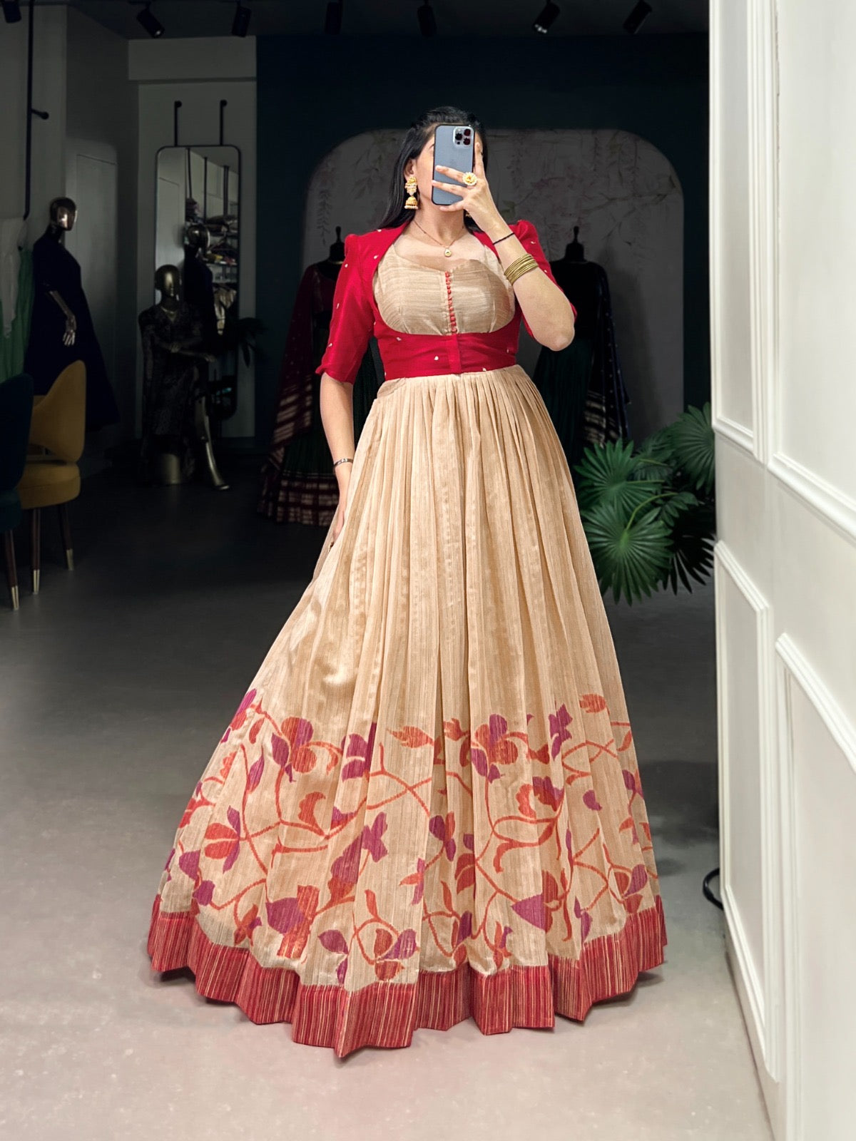 Traditional silk gown set - fully stitched