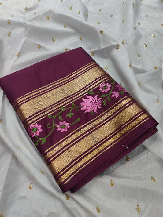 Mysore semi crepe silk saree with Mango border
