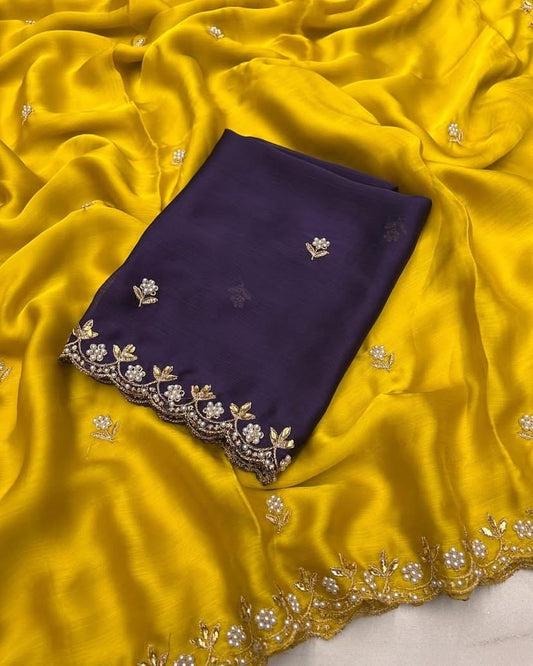 Satin pearl border party wear saree