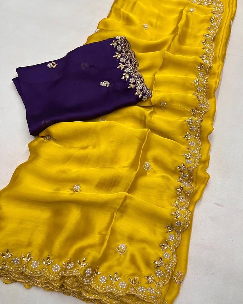 Satin pearl border party wear saree