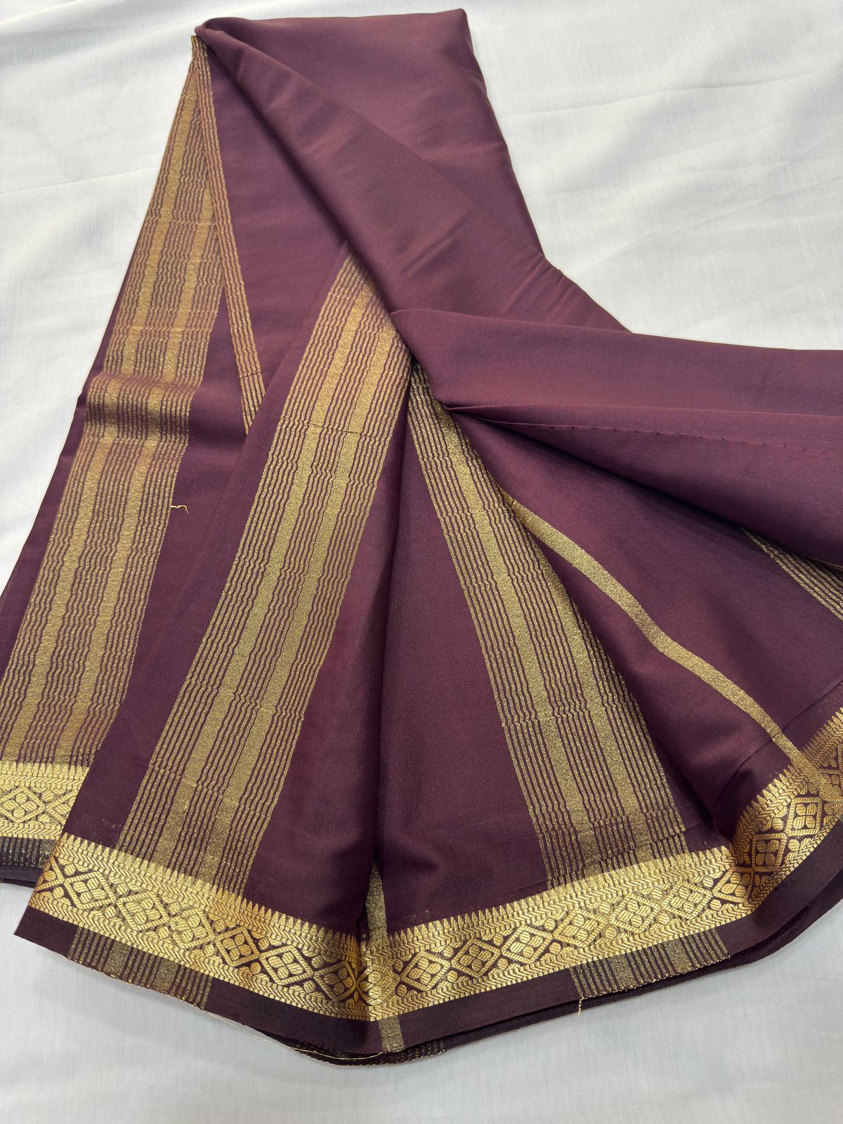 Mysore crepe silk saree with contrast blouse