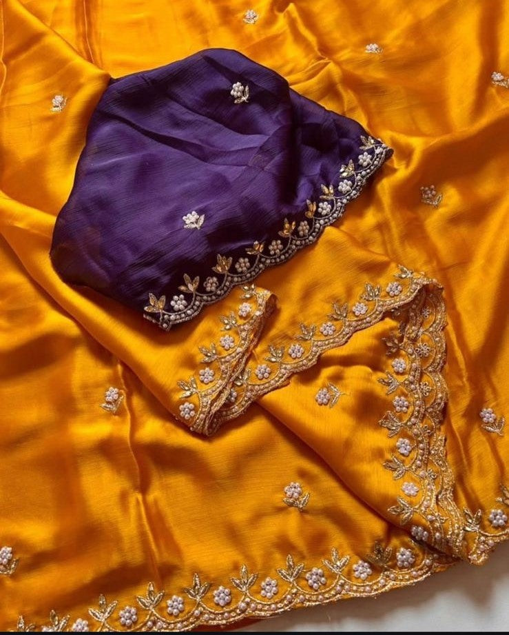 Satin silk party wear saree