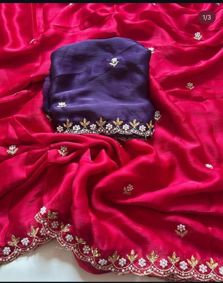 Satin silk party wear saree