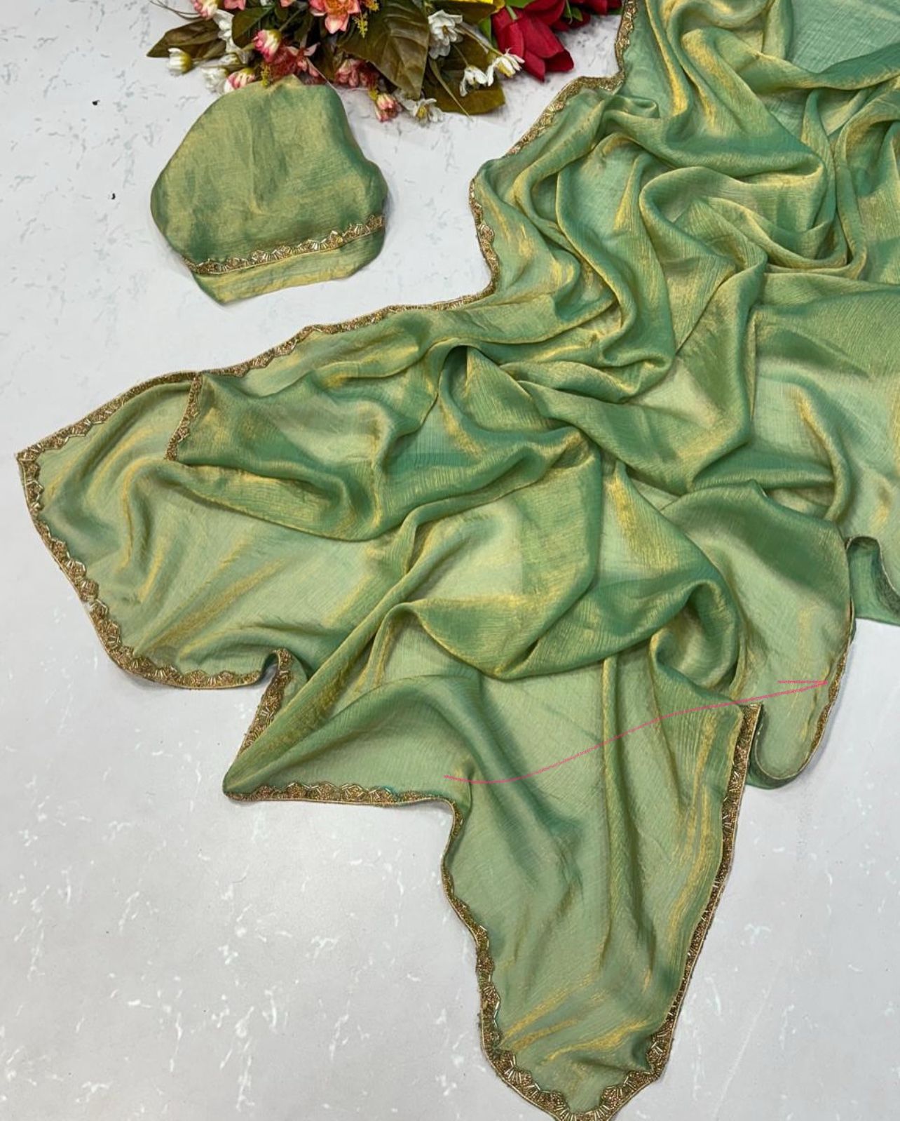 Golden shimmery party wear saree