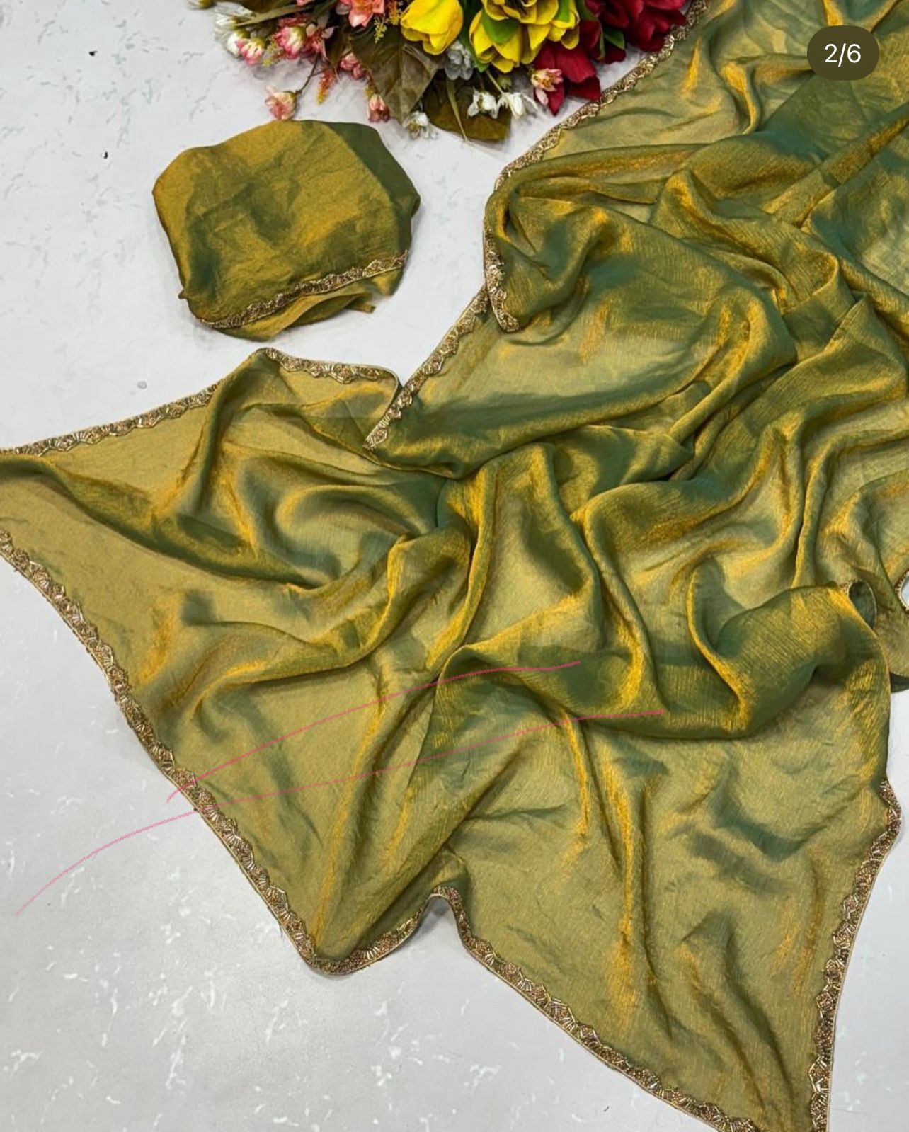 Golden shimmery party wear saree