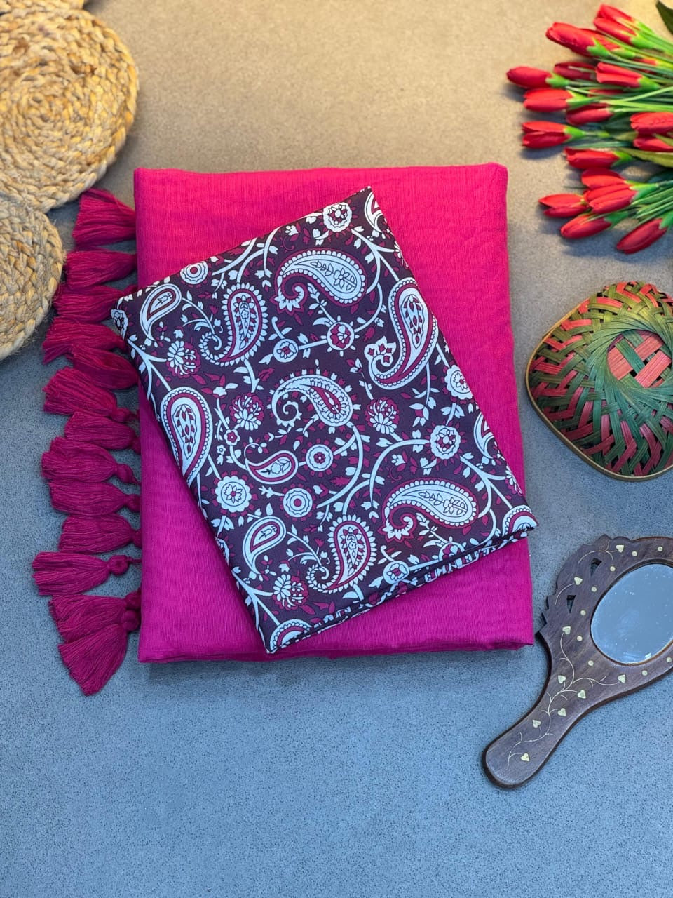 Semi cotton saree with contrast blouse