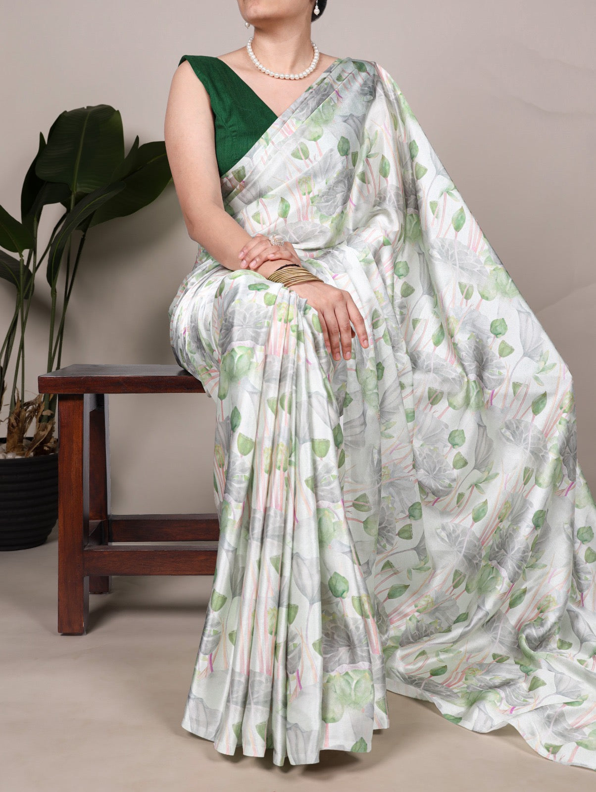 Floral satin silk saree