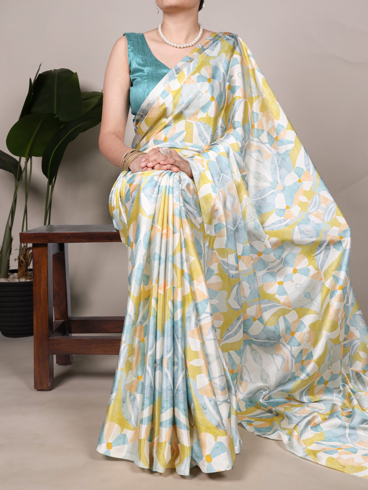 Floral satin silk saree
