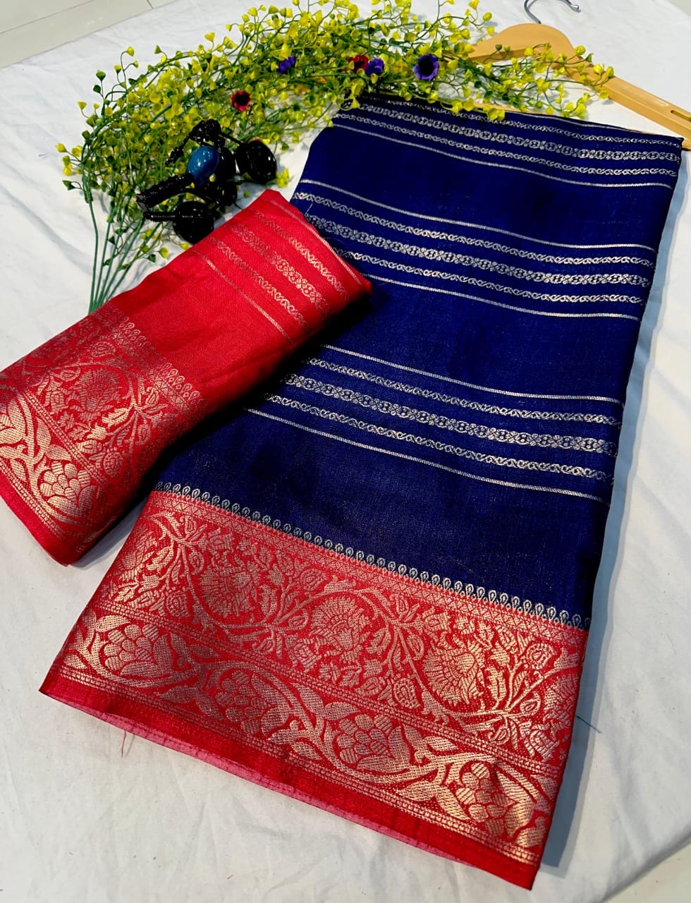 Dola silk saree with contrast blouse