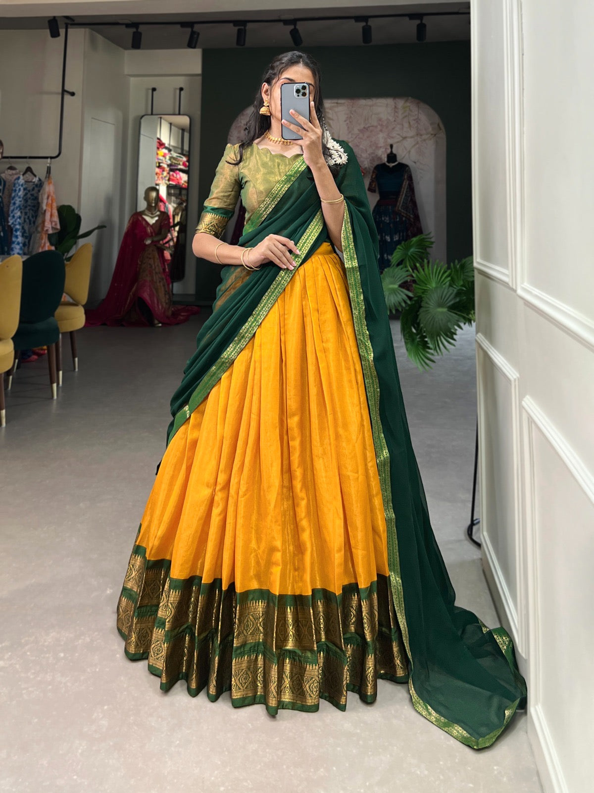 Traditional Lehenga set - stitched lehenga set with unstitched blouse piece