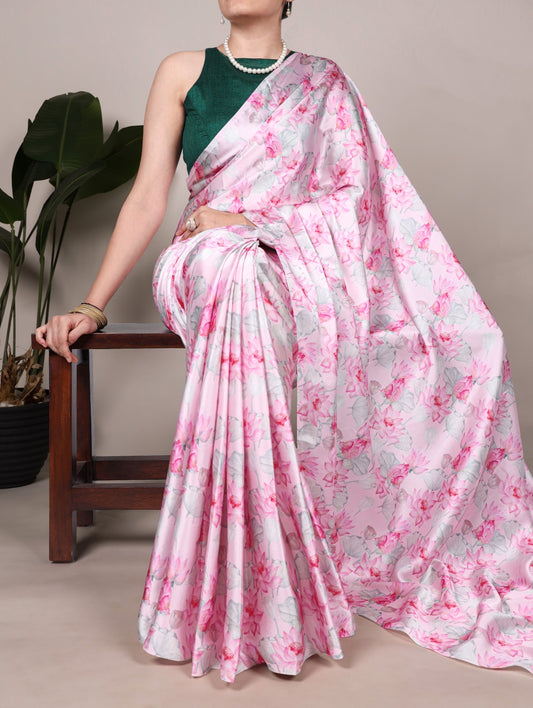 Floral satin silk saree