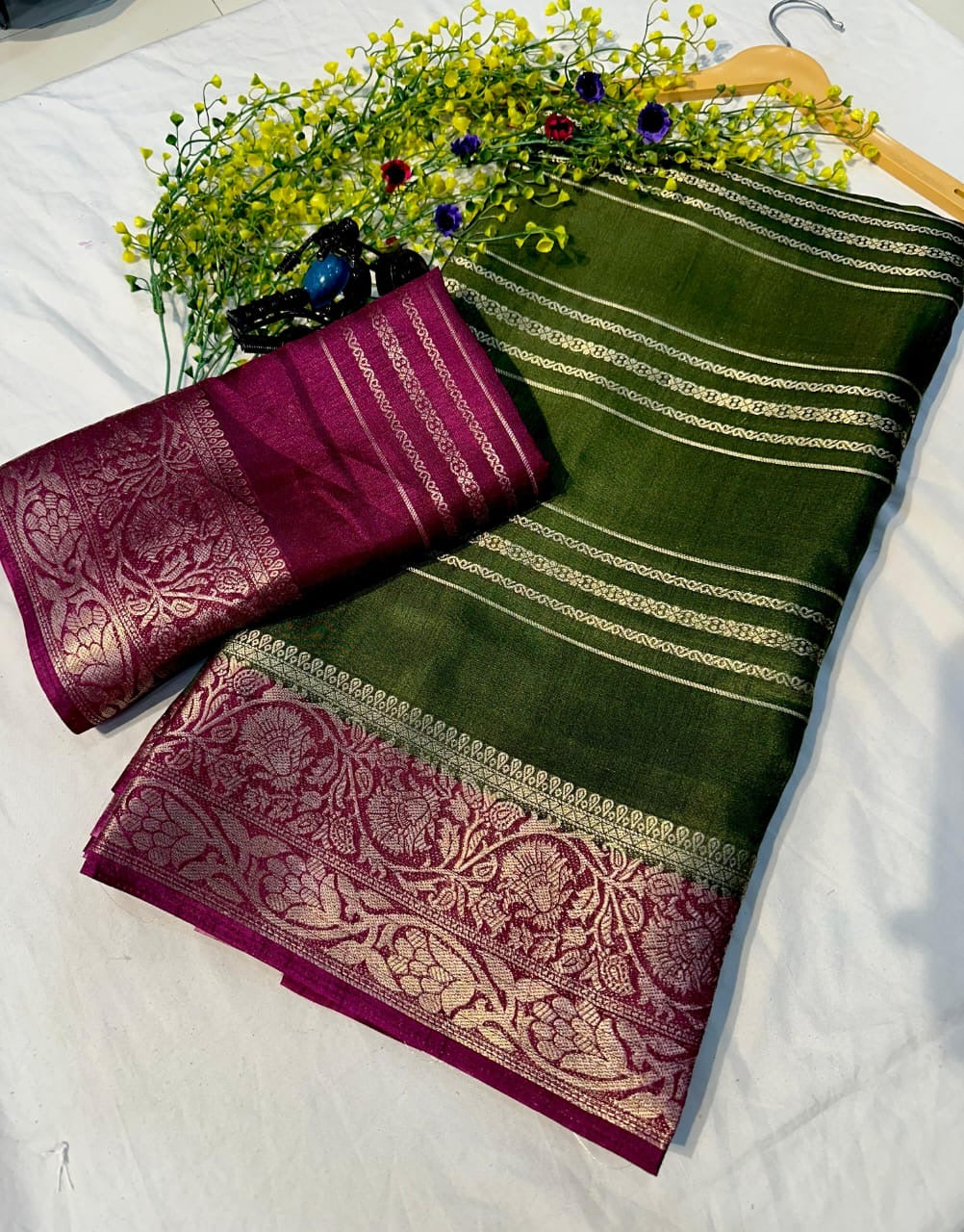 Dola silk saree with contrast blouse