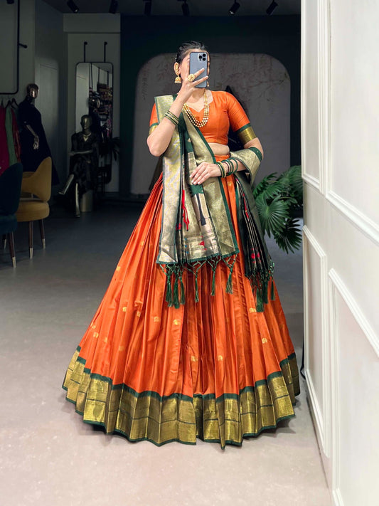 Traditional Paithani silk Lehenga set - stitched lehenga set with unstitched blouse piece