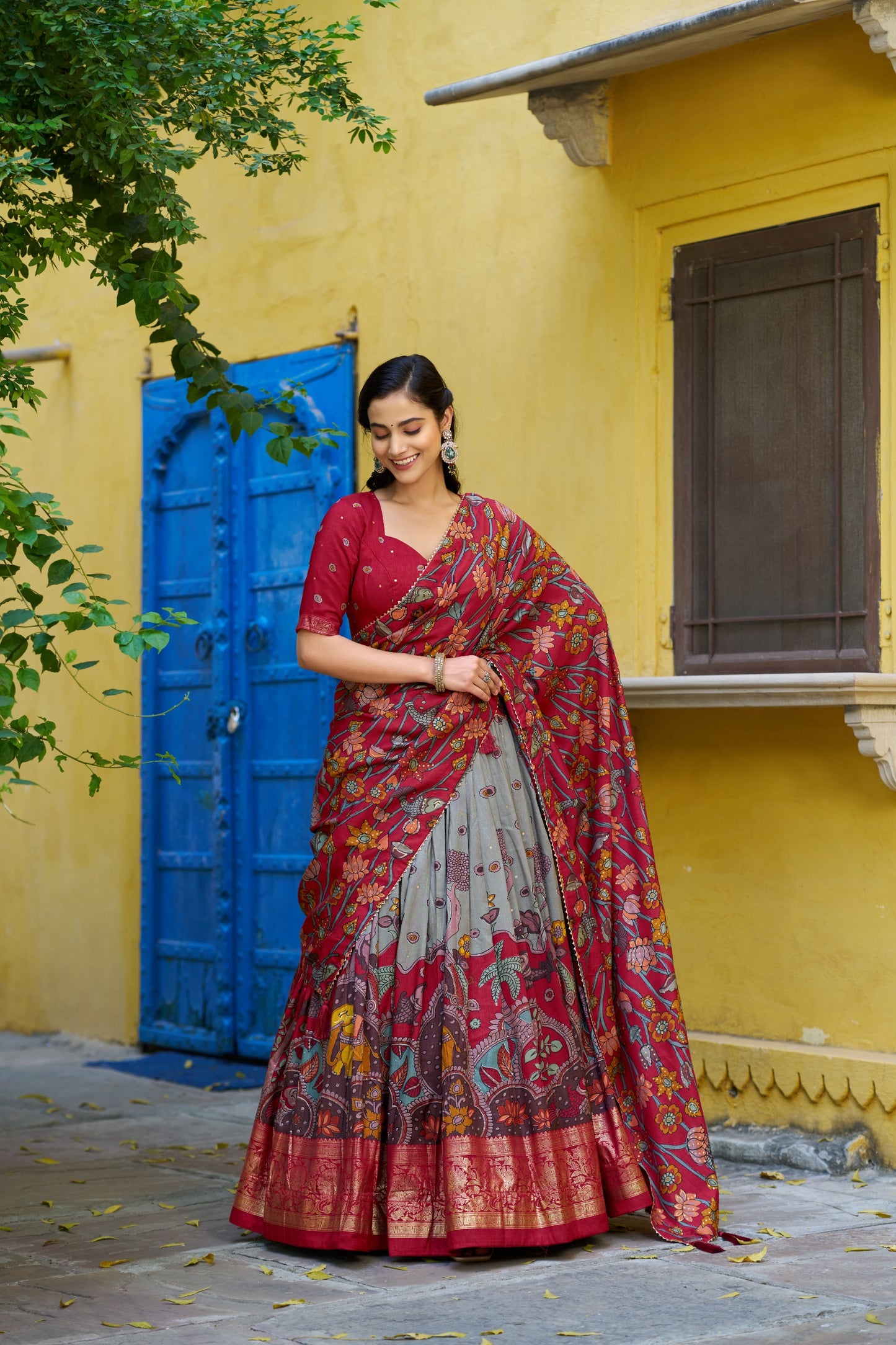 Tussar kalamkari half saree