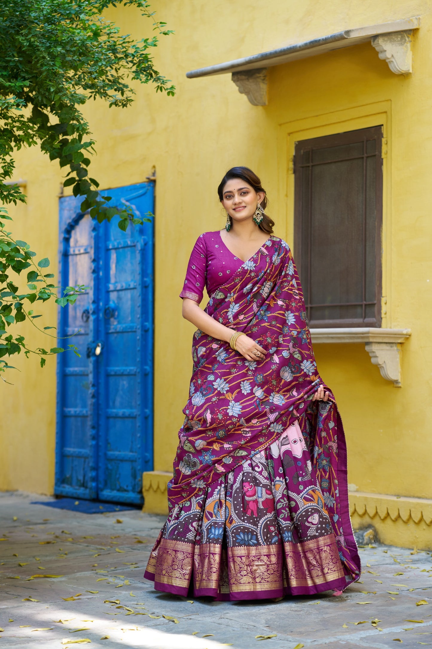 Tussar kalamkari half saree