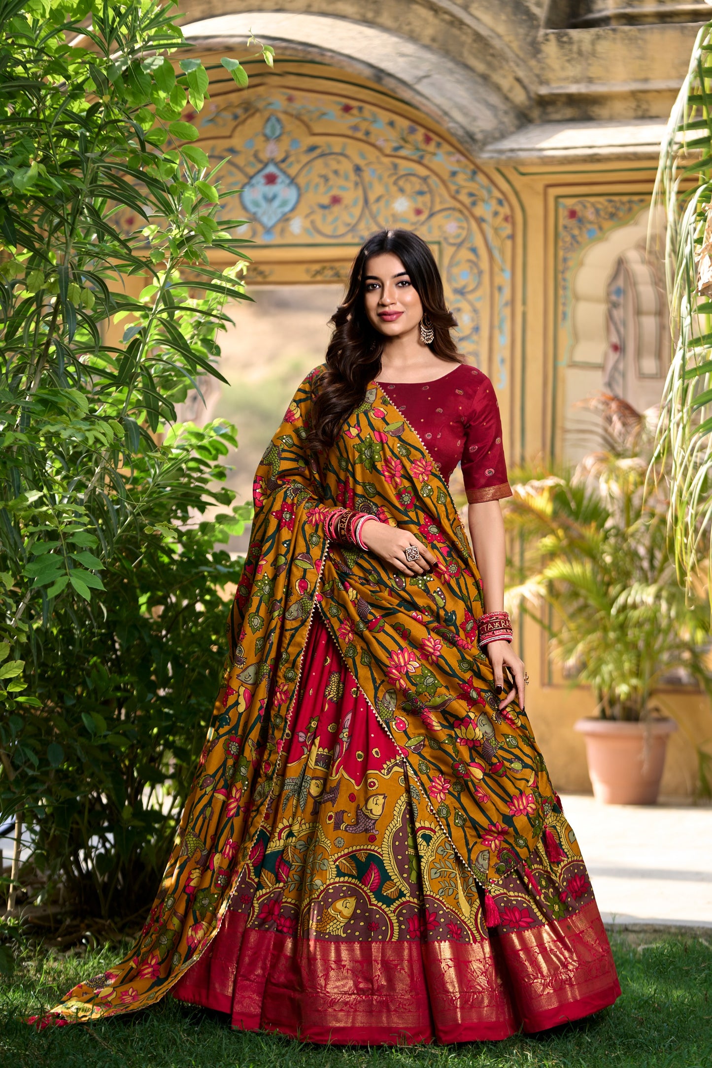 Tussar kalamkari half saree