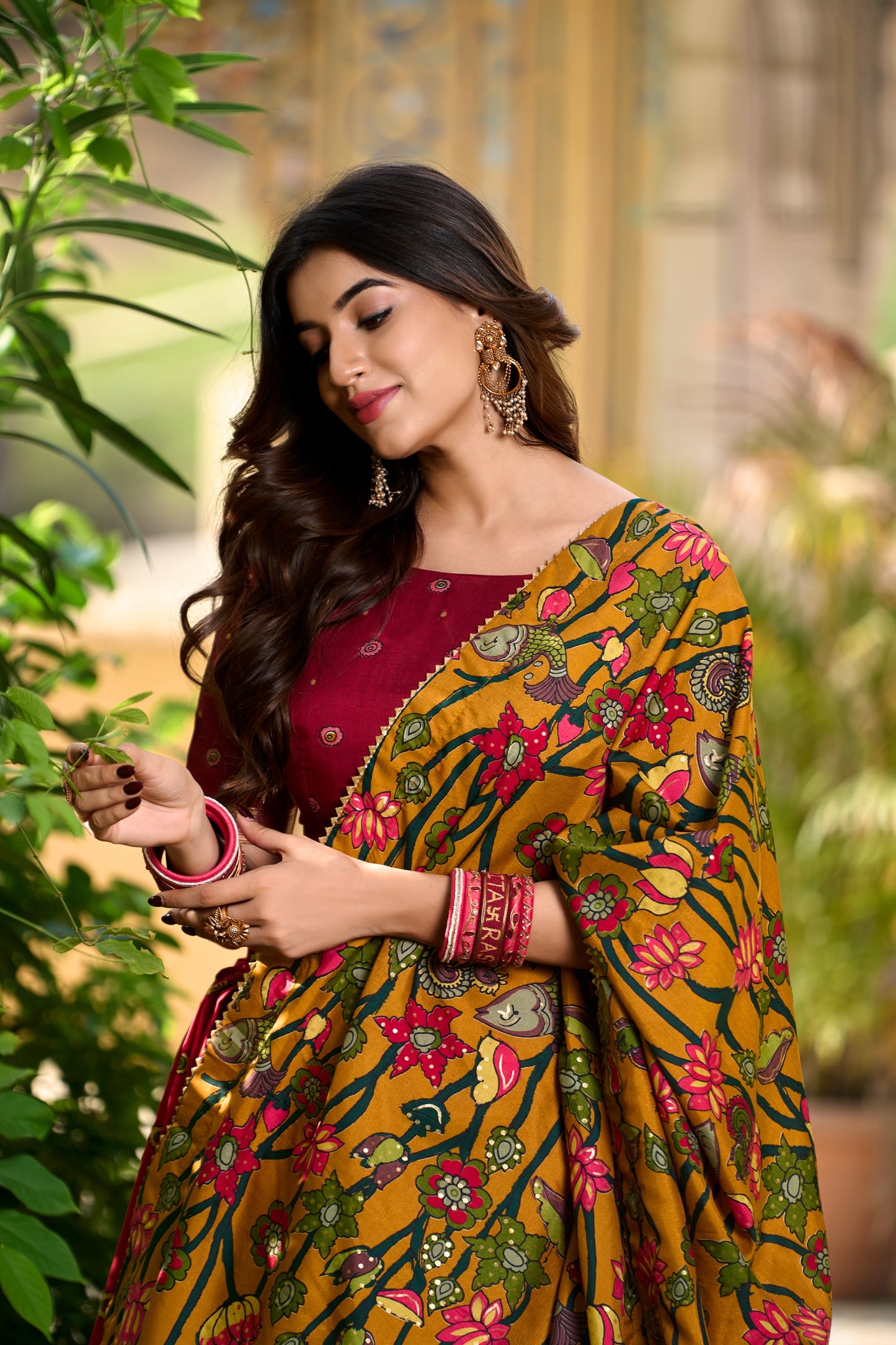 Tussar kalamkari half saree