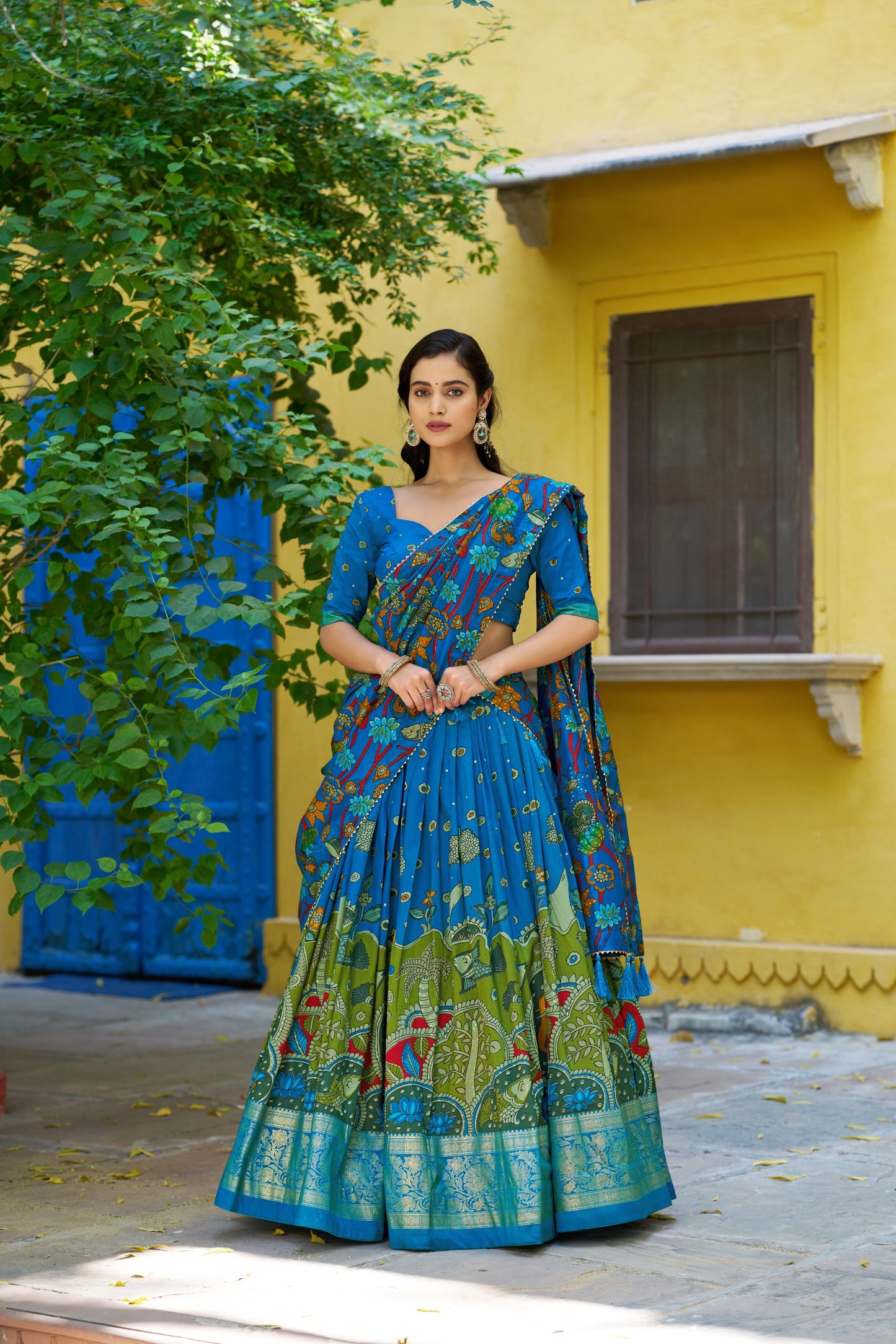 Tussar kalamkari half saree