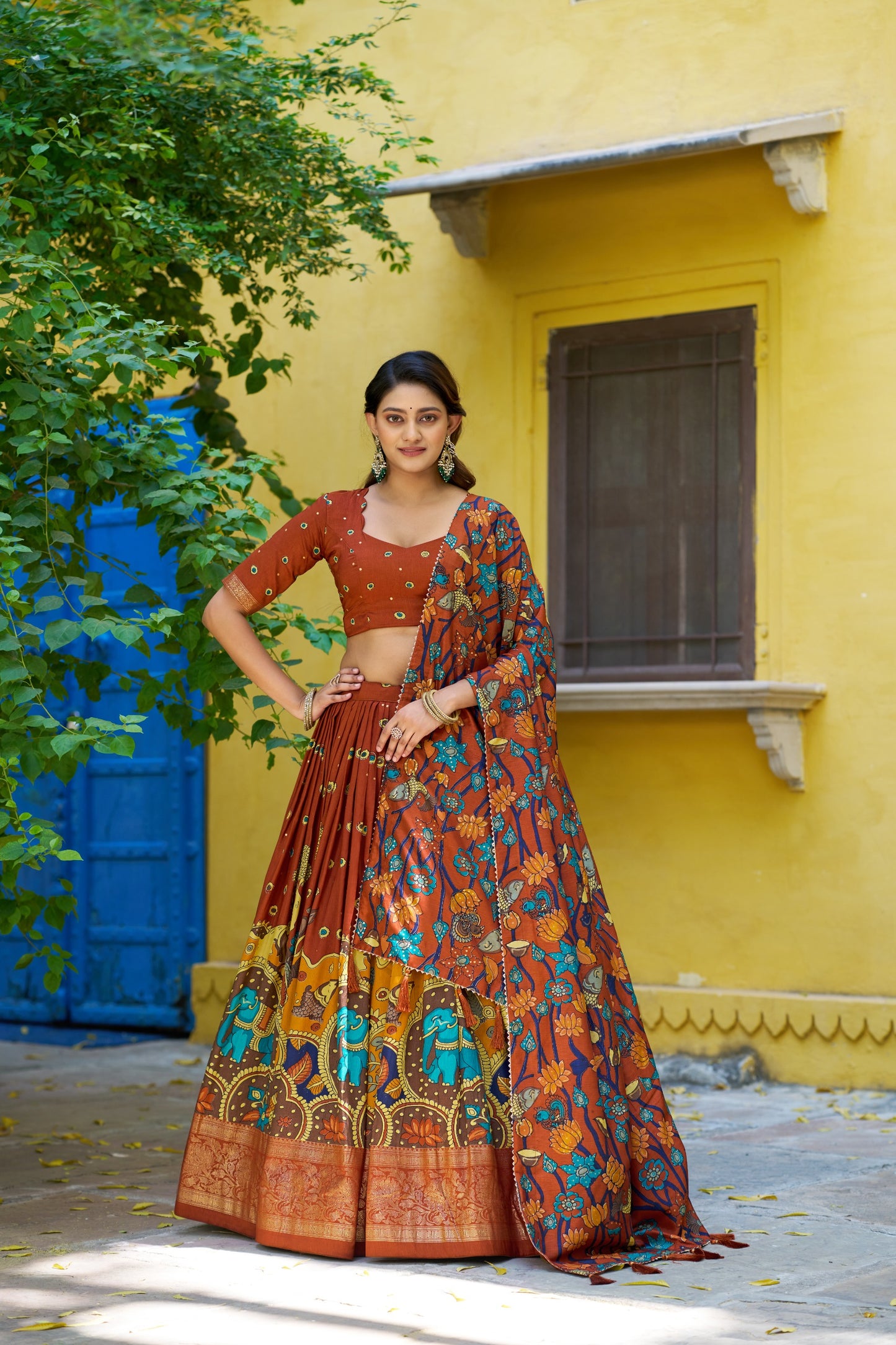 Tussar kalamkari half saree